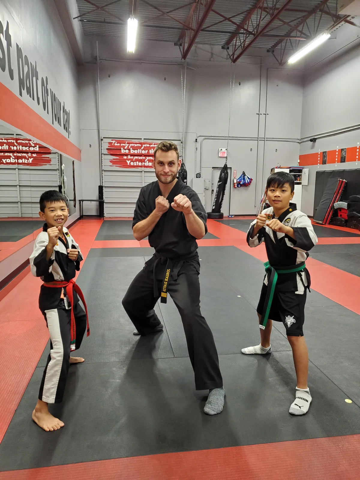 Kids holding a Taekwondo stance in a Kids Martial Arts Foundations class in Richmond BC